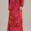 Farm Rio Bold Floral Pink Satin Maxi Skirt
