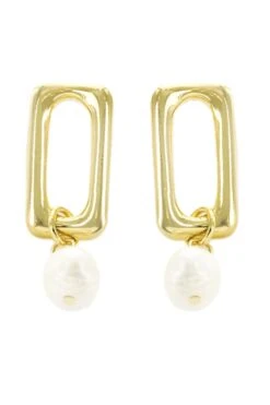 Gold Square Pearl Drop