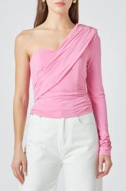 One Shoulder Shirred Knit Top